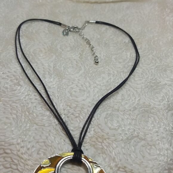 Lia Sophia Necklace Round Circle Brown Gold Silver Black String Necklace - Picture 4 of 9